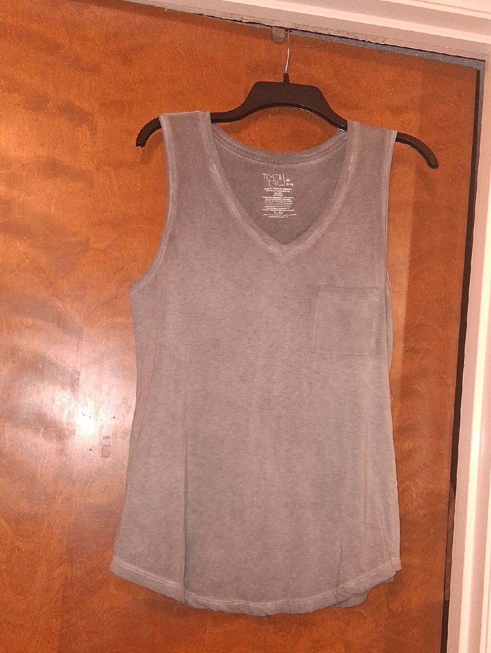 Time and Tru Gray V-Neck Pocket Tank Top